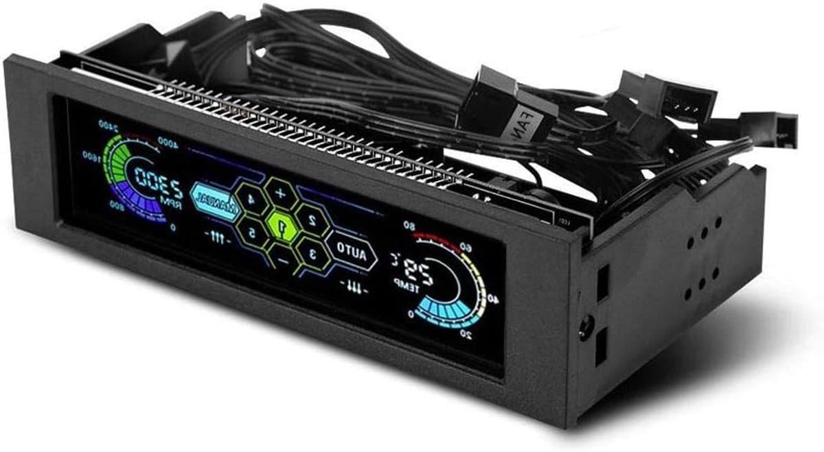 PC Fan Controller met 5 Ventilatoren, Snelheidsregelaar en Temperatuursensor voor CPU, LCD Paneel voor Koeling van Computercompartimenten