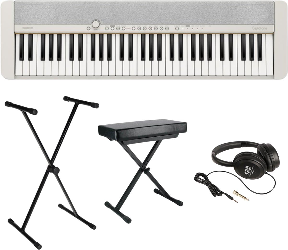 Casio CT-S1WE Casiotone Keyboard Set Wit met 61 Aanslaggevoelige Toetsen, Standaard, Kruk en Hoofdtelefoon
