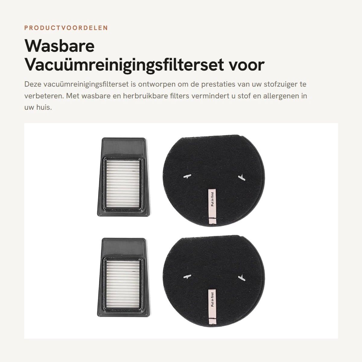 Dailygoods- Vacuümreinigingsfilterset - Wasbaar/Herbruikbaar Filter - Stofzuigerfilter PET 2792 1621427 621616 - Duurzaam/Effectief - Vermindert Allergenen - Milieuvriendelijk Materiaal