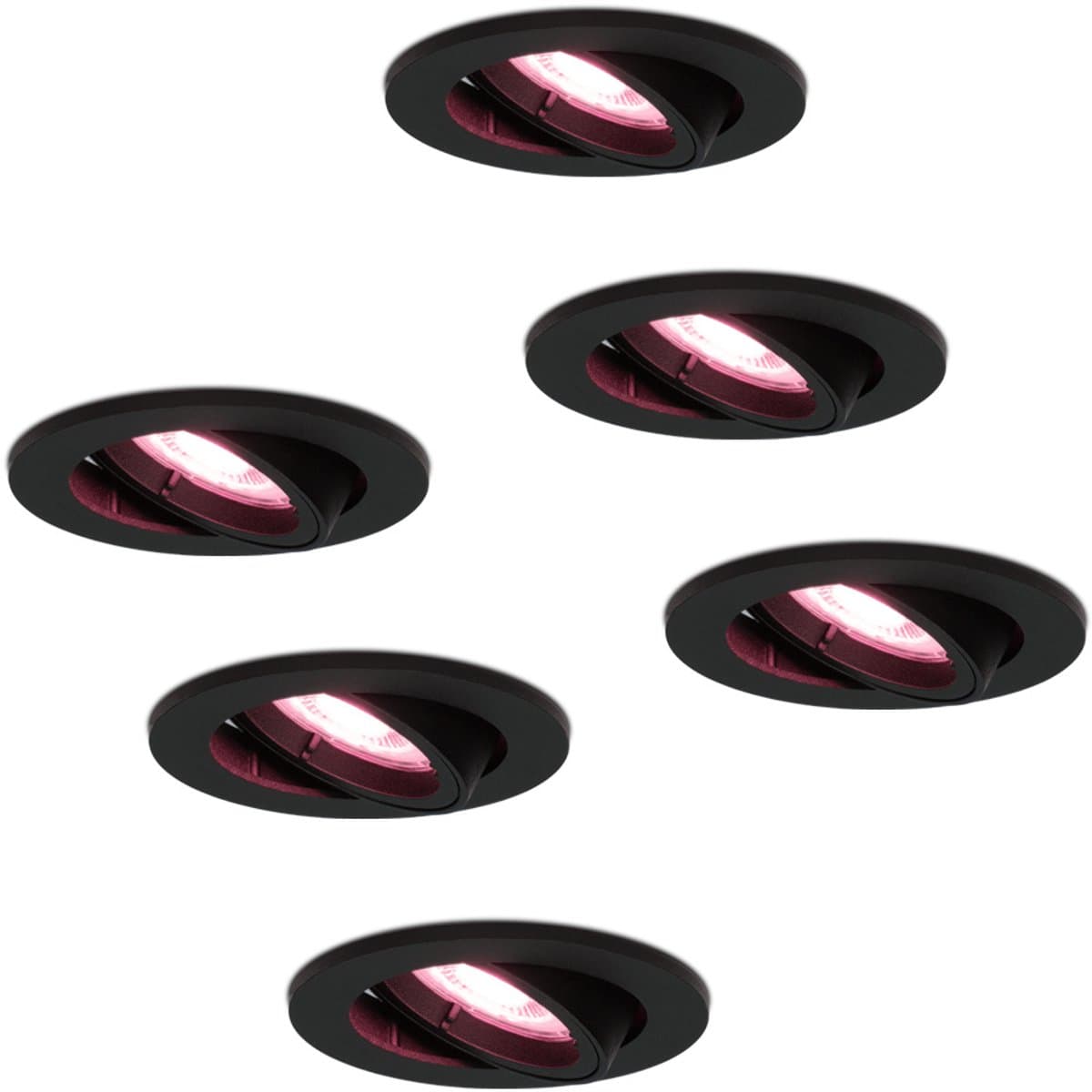 HOFTRONIC - Miro 6 stuks Slimme spotjes Zwart - Kantelbaar en Dimbaar - Smart LED Inbouwspots Bedienbaar via stem - RGBWW 16,5 miljoen kleuren - voor binnen