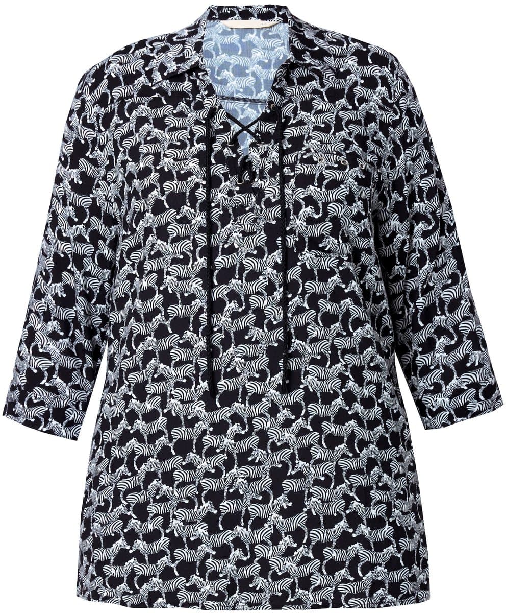 MIAMODA - Dames - Blouse A-lijn minimalistisch zebramotief - Zwart - Maat 48
