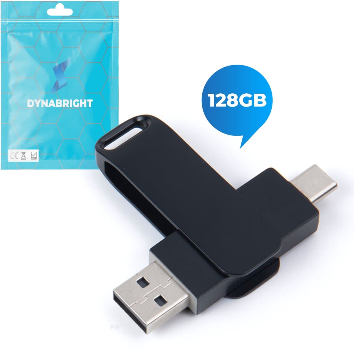 DynaBright USB Stick 128GB – USB 3.1 & Type-C – Hoge Snelheid – USB-C Stick - Plug & Play - Geschikt Voor Laptops, Smartphones en Tablets - Schokbestendig