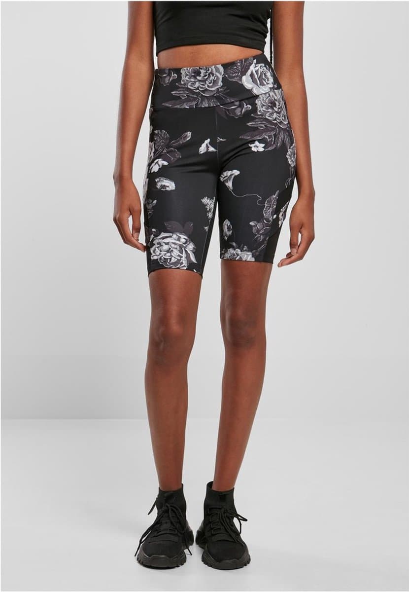 Urban Classics - High Waist Tech Mesh AOP Korte cycle broek - XS - Zwart/Wit