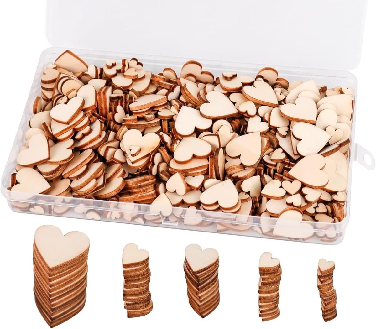 400 Stuks Mini Houten Hart-Versieringen - Natuurlijke Gemengde Houten Plakjes - Hartvormige Houtspaanders Voor Scrapbooking DIY Crafting Bruiloft Party Decoratie 6 8 10 12 mm