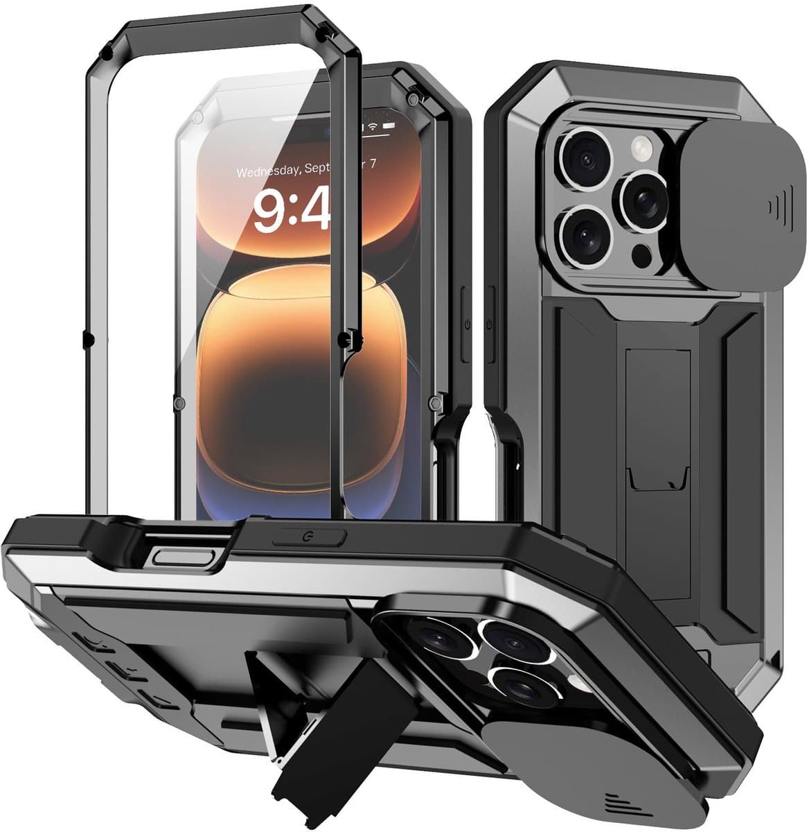 Fonu stofdicht metalen hoes geschikt voor iPhone 16 Pro - Zwart