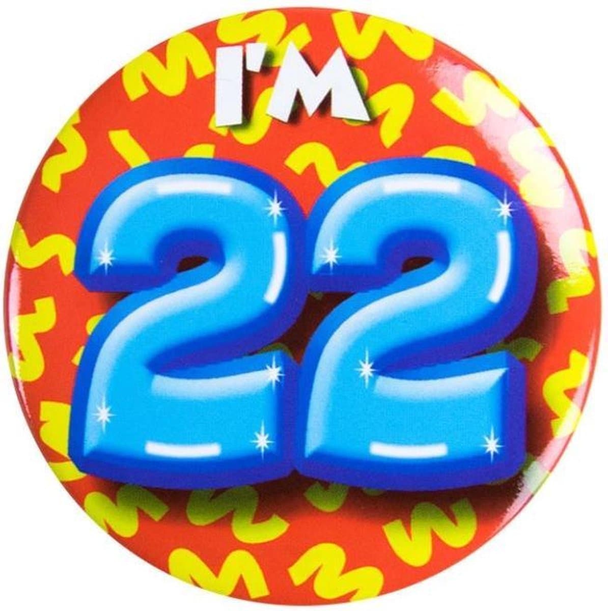 Paper Dreams Button I'm 22 Staal 5,5 Cm Geel/rood/blauw