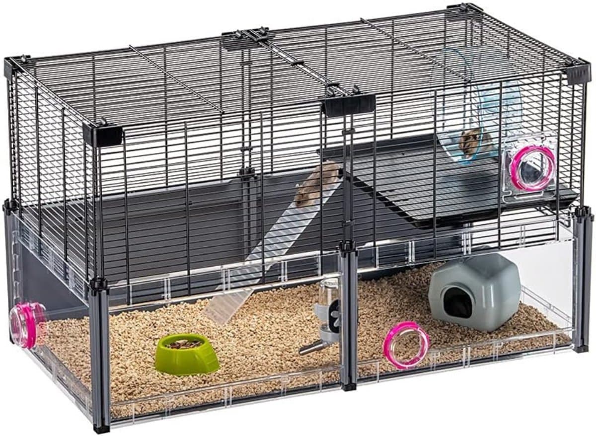 Aura® Hamsterkooi - Knaagdierkooi - Kooi - Inklapbare Deksel Compact - Zwart - 73cm x 38cm x 42cm