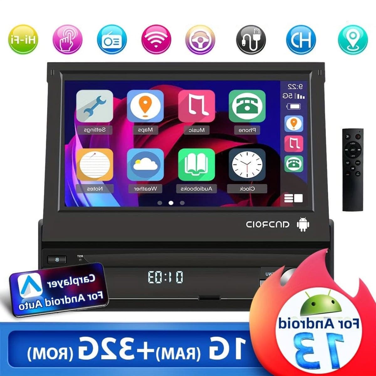 Autoradio – Android Car Stereo – Multimedia Systeem – GPS Navigatie – Single Din – 7-Inch Capacitive Touchscreen – Wireless WiFi & Bluetooth Connectivity