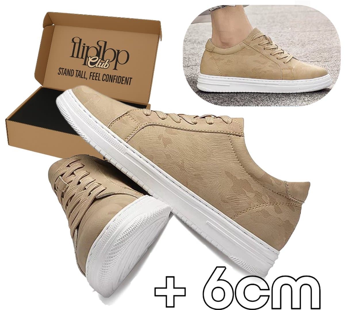 FLIPFLOP CLUB Verhogende Sneakers Heren (38) – +6 cm Lengte – Onzichtbare Verhoging – Comfort Sneakers – Kunstleer – Casual Schoenen Beige