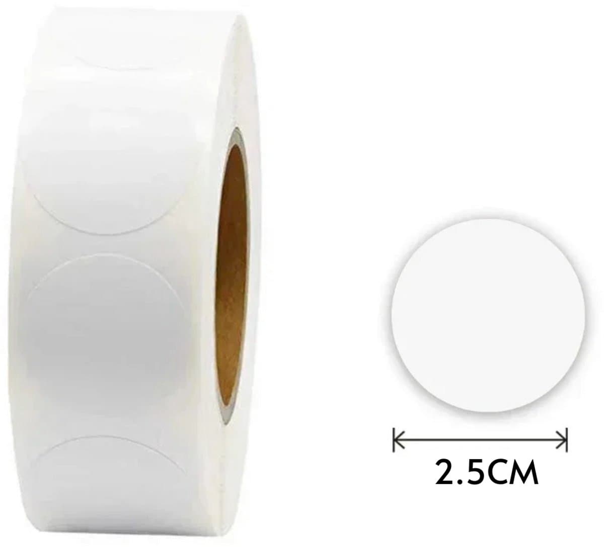 500 Witte Stippen Etiketten Stickers op rol - Rond Wit 25MM - Cirkel stickers voor Organiseren/Decoratie/Labelen - Beschrijfbaar