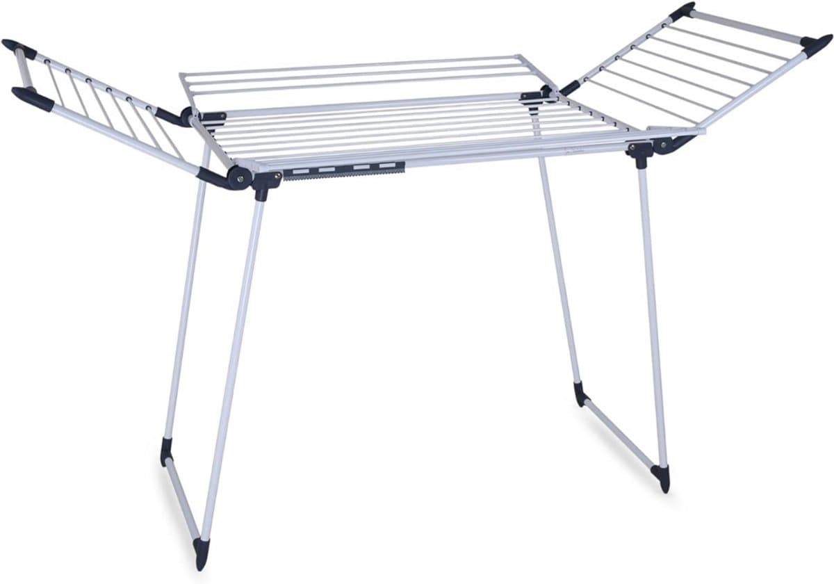 MKSS® Droogmolen met Voet voor Camping & Thuis - Wasrek Staand - Droogrek Inklapbaar - Zwart + Wit