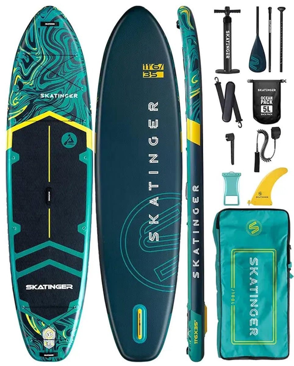 Skatinger Prana Dark Blue Opblaasbaar Yoga SUP Board – Compleet Pakket