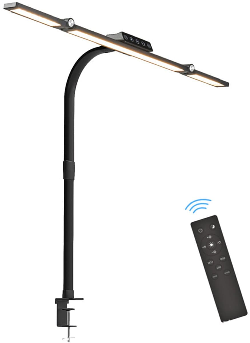 ibettertec Bureaulam –LED dimbare bureaulamp–Bureaulamp met klem–Hobbylam–dubbele lichtbron–met lichtsensor–5 kleurtemperaturen–tafellamp voor kantoor– Klem lamp – Afstandsbediening – Touchscreen – 2.700 K tot 6.500 K – Hoogwaardig staal