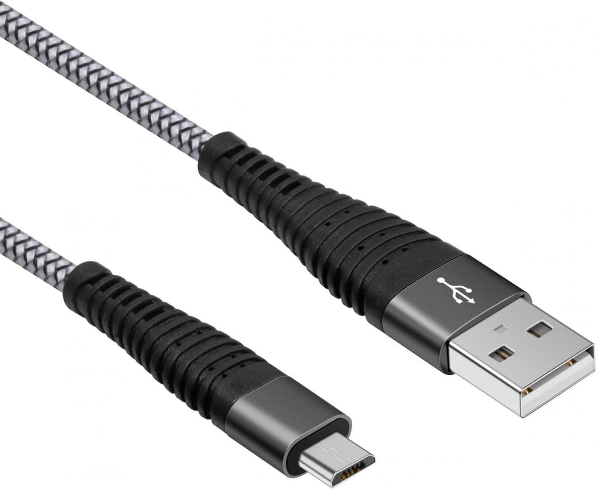 USB laadkabel - Micro USB naar USB A - 2.0 - Nylon mantel - 5 GB/s - Grijs - 3 meter - Allteq
