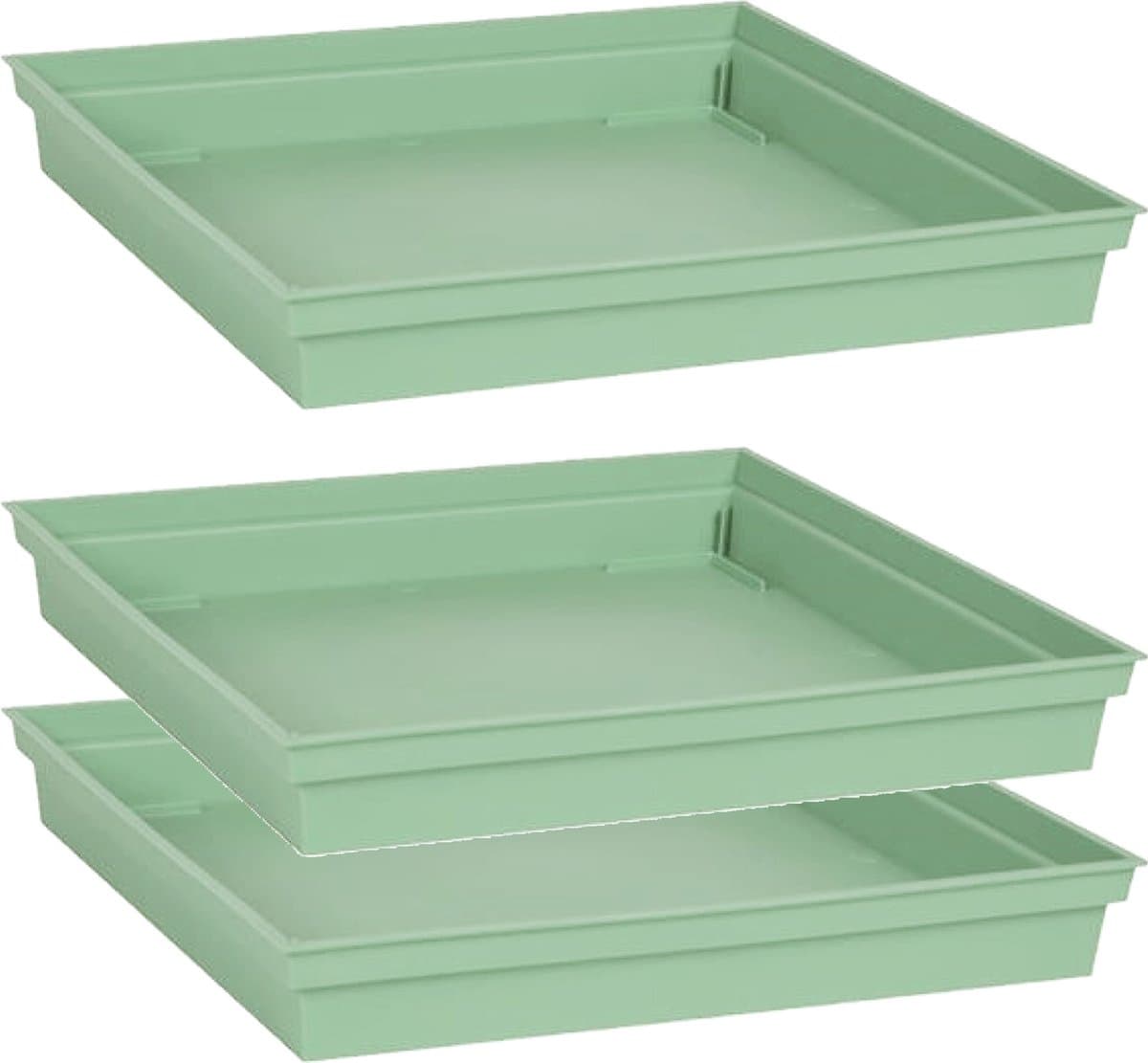 3x stuks bloempot kunststof onderschalen Toscane groen vierkant L33 x B33 x H5 cm - Opvangborden/opvangschalen
