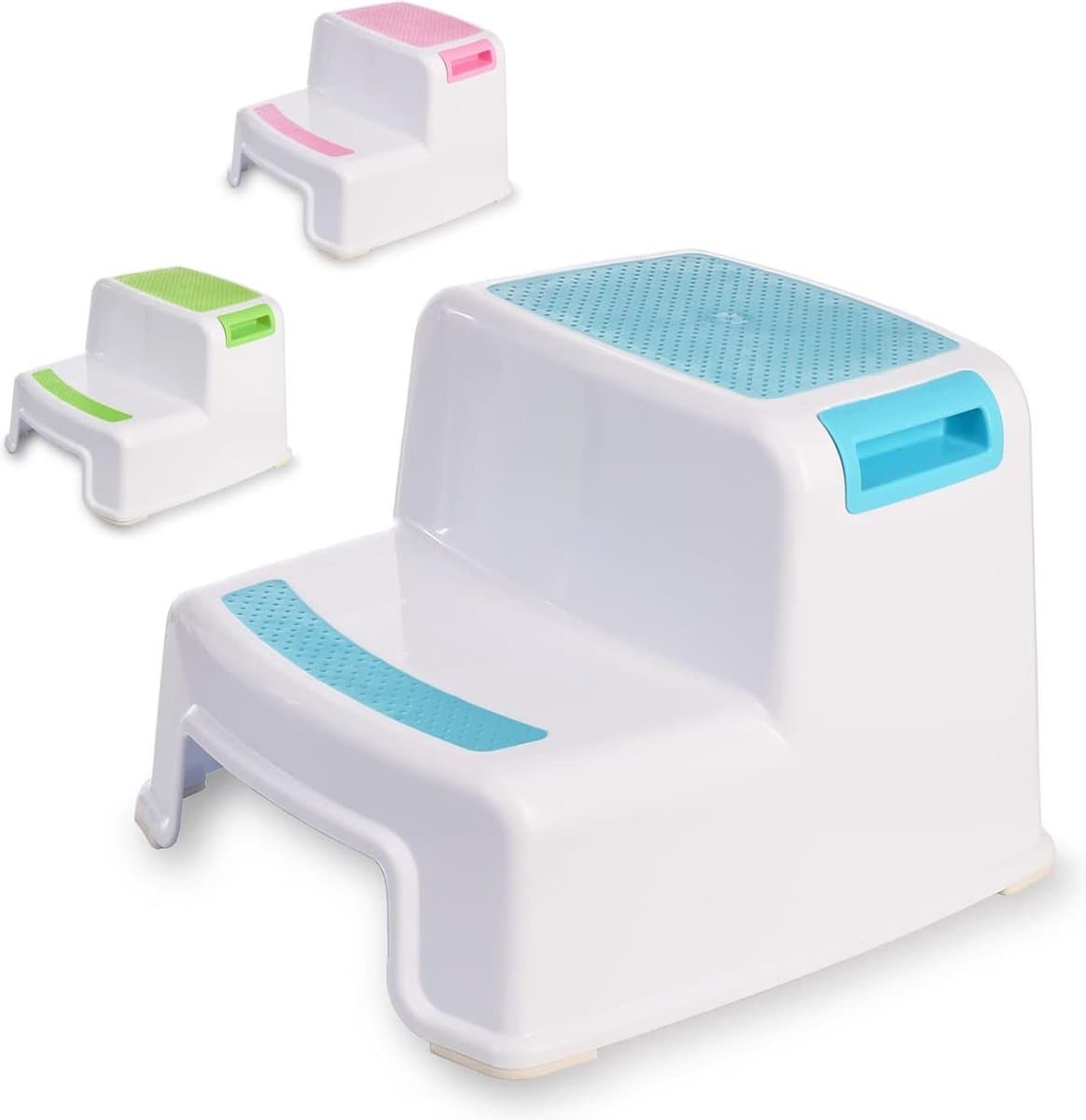 Opstapje I Plastic I Voor volwassenen en kinderen I Kinderstoel met twee treden en antislip oppervlak I Kinderopstapje voor badkamer en keuken I Opstapje met antislip, 26 cm hoog I Stevig, draagvermogen van 80 kg I Blauw