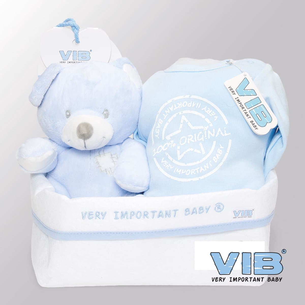 VIB® - Giftset Commodemandje - Boy Bear Blue - Babykleertjes - Baby cadeau - zwangerschap aankondiging - geboorte cadeau