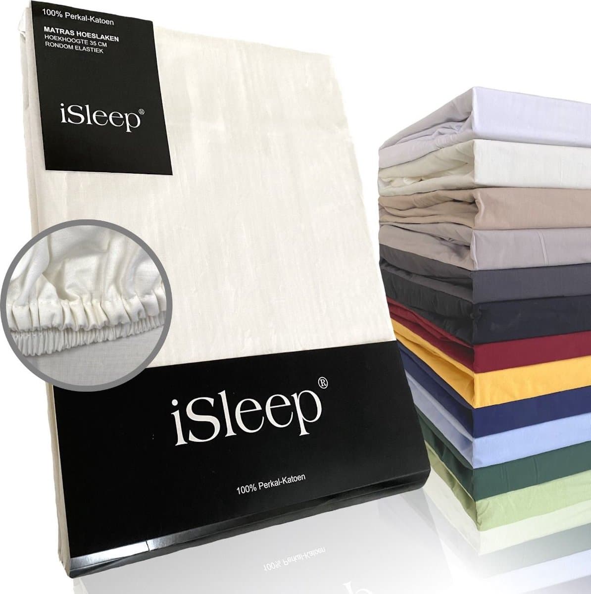 iSleep Perkal Hoeslaken - 100% Perkal Katoen - Hoge Hoek - Rondom Elastiek - Twijfelaar - 120x200 cm - Licht Beige