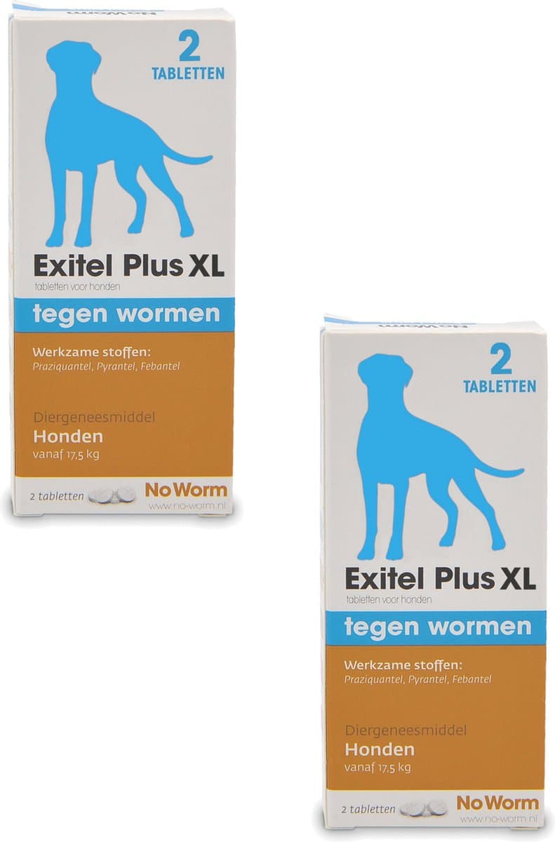 No Worm Exitel Plus Xl Hond Vanaf 17.5 Kg - Anti wormenmiddel - 2 x 2 tab