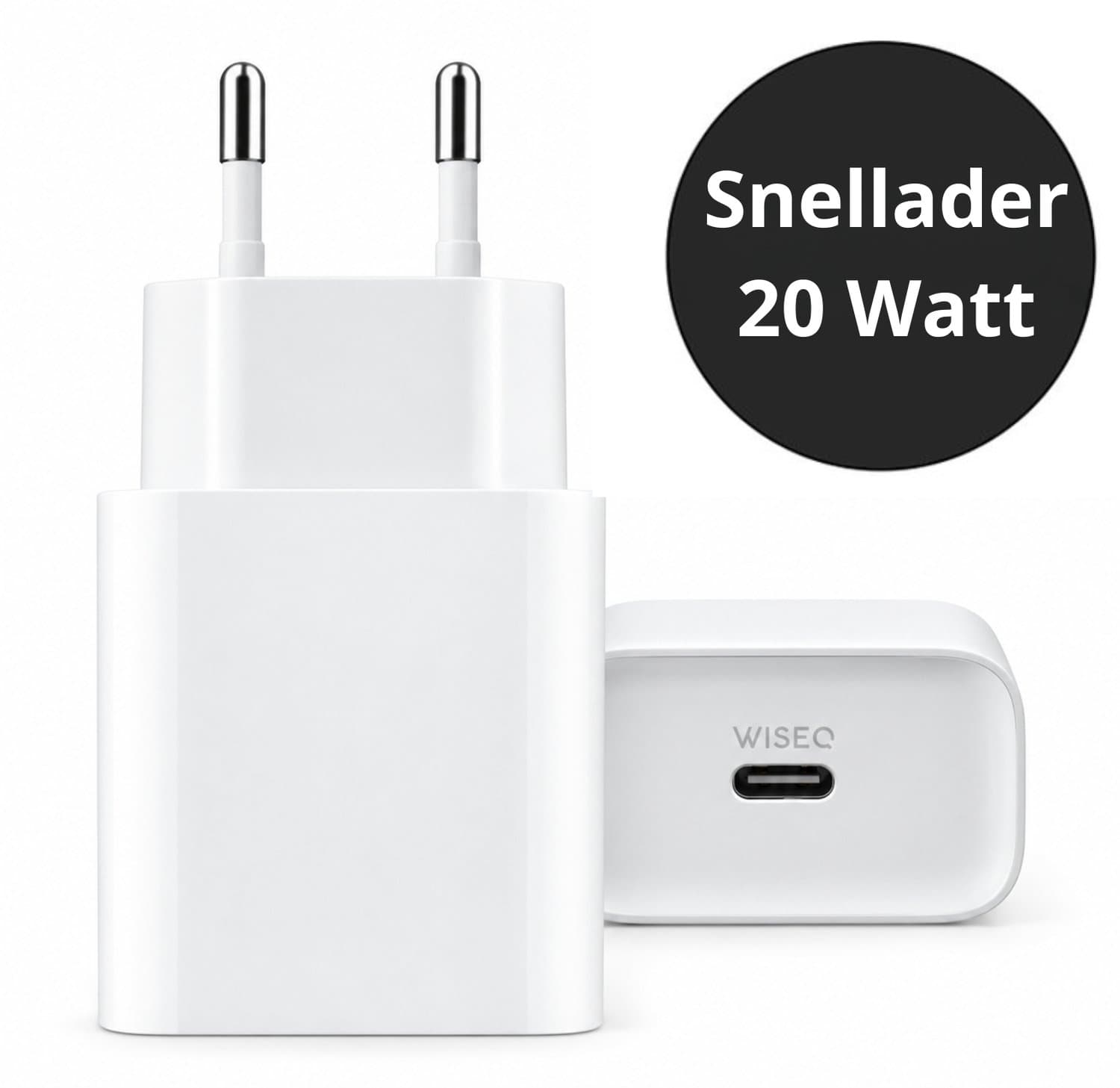 WISEQ 20W USB C Adapter Snellader - Geschikt Voor Apple iPhone 15- Wit - Gecertificeerd