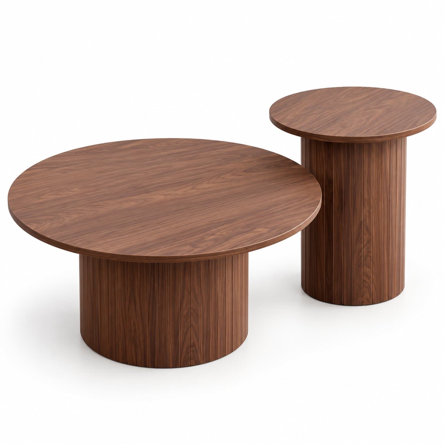 Luxevo Salontafel Set van 2 – Ronde Nesttafels – Ø70 cm & Ø40 cm – MDF – Moderne Woonkamertafels – Bijzettafel & Salontafel - Walnoot
