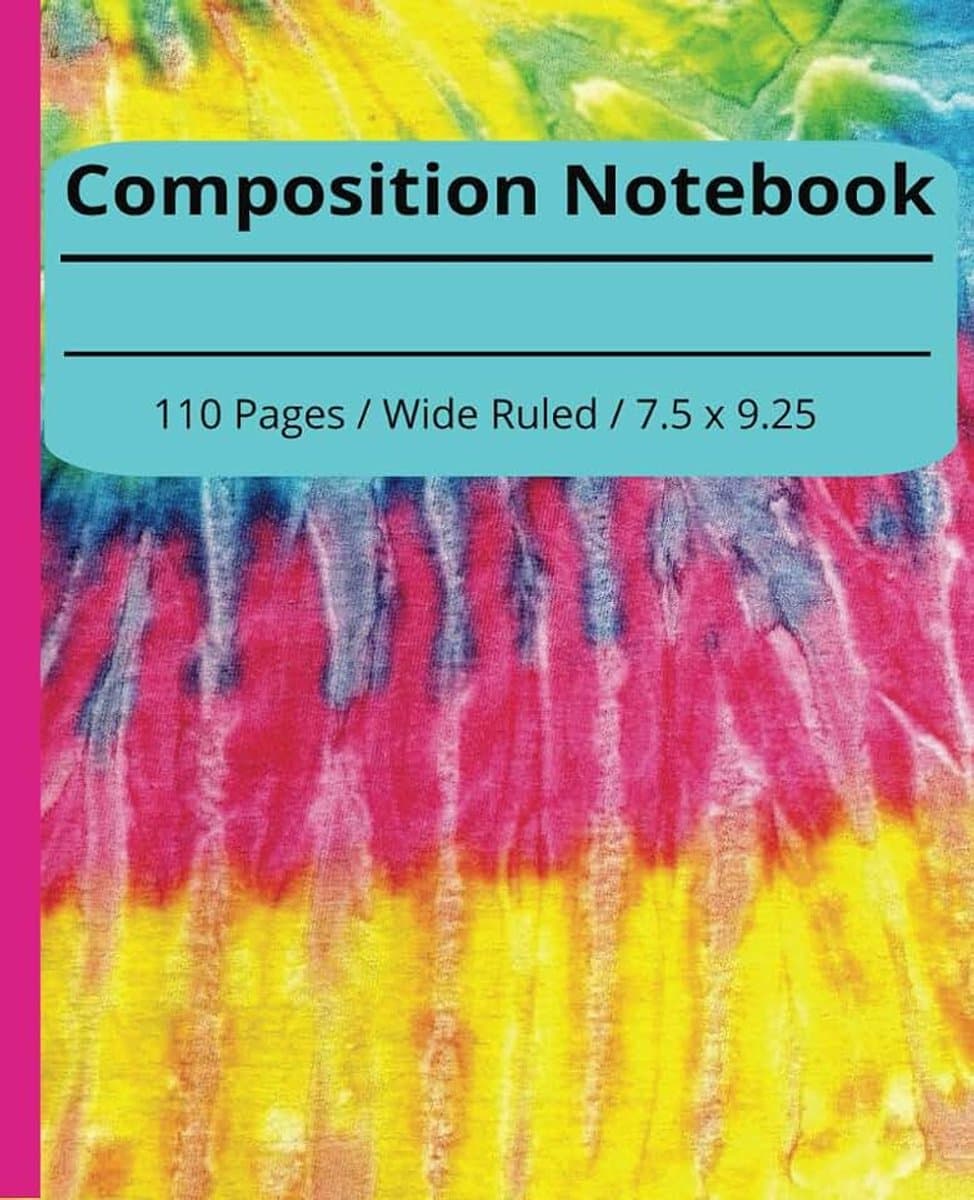 Dyed, Groovy, Cute, Composition Notebook, 110 pages, 7.5x9.25, Wide Ruled, For Kids, Teen, Adults