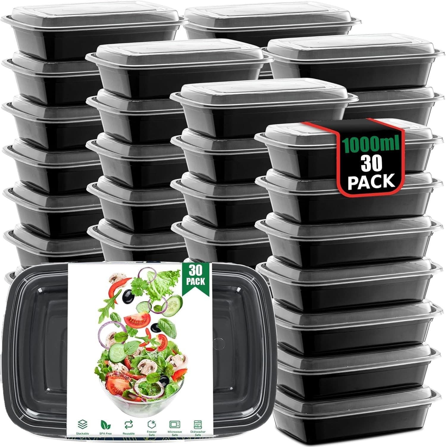 Maaltijdbereidingscontainers - 1000 ml - Herbruikbare Voedselcontainers met Deksels - Voor Voedselopslag en Bereiding