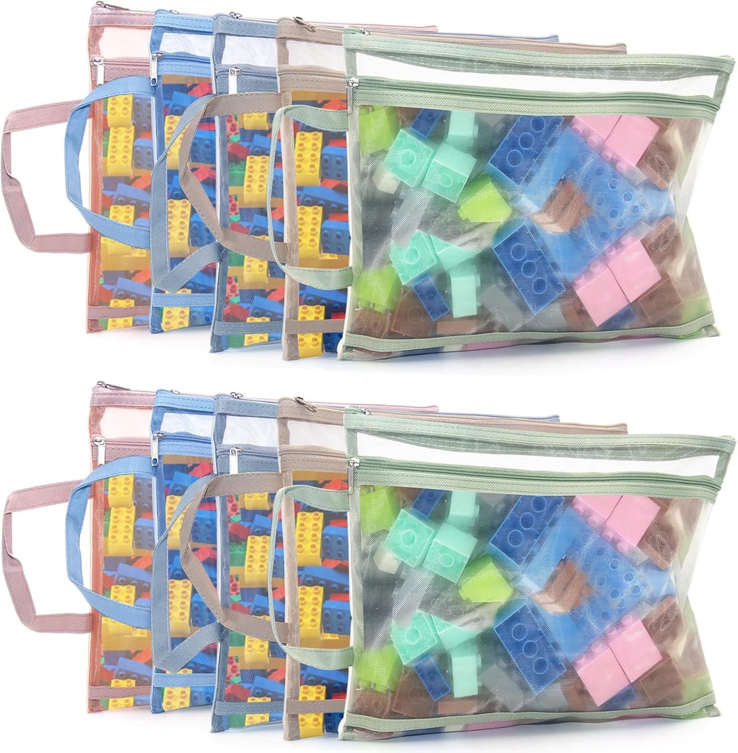 10 Stuks Mesh Ritszakken met Dubbele Laag en Handvat - A4 Formaat - Documentenmap - Kantoor - Reizen en School - Nylon - Opbergtassen voor Speelgoed