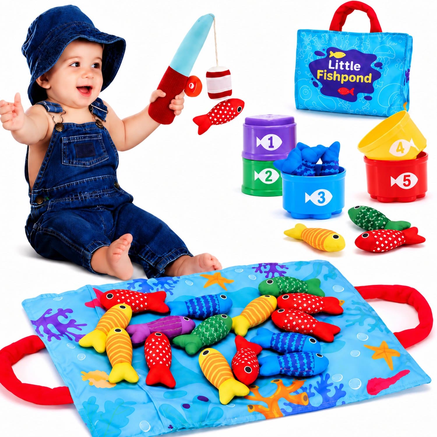 Visjes Vangen Spel - Educatief Vishengelspel voor Jongens & Meisjes - Hengel Speelgoed Kinderen - Visspel met Klitteband - Vissen Vangen - Baby Speelgoed 1,2,3,4 + Jaar - Spelletje - Speelgoed voor Peuters - Fishing Game - Multikleur - Sivergear