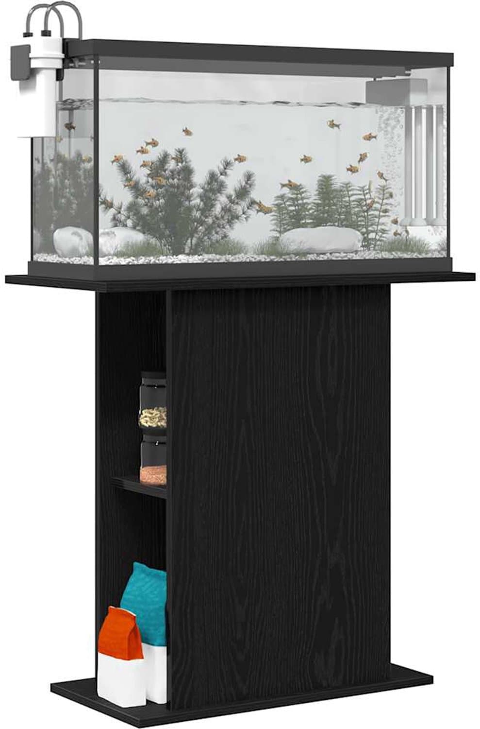 vidaXL - Aquariumstandaard - Zwart - Eiken - 75x36x72,5 - cm - Bewerkt - Hout