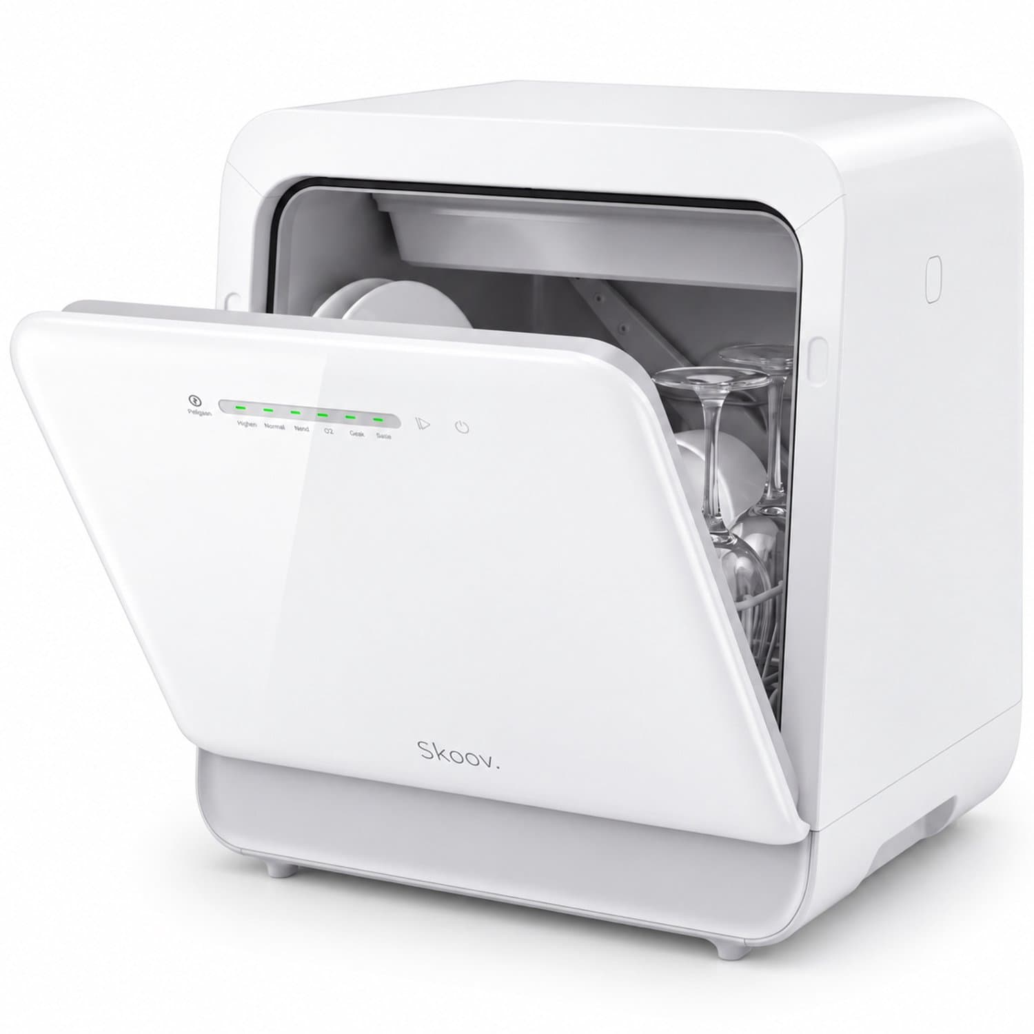 Skoov Mini Vaatwasser met waterreservoir - 3 couverts - 6 wasprogramma's - Extra stil - Kleine smalle vrijstaande afwasmachine - Camping - Wit