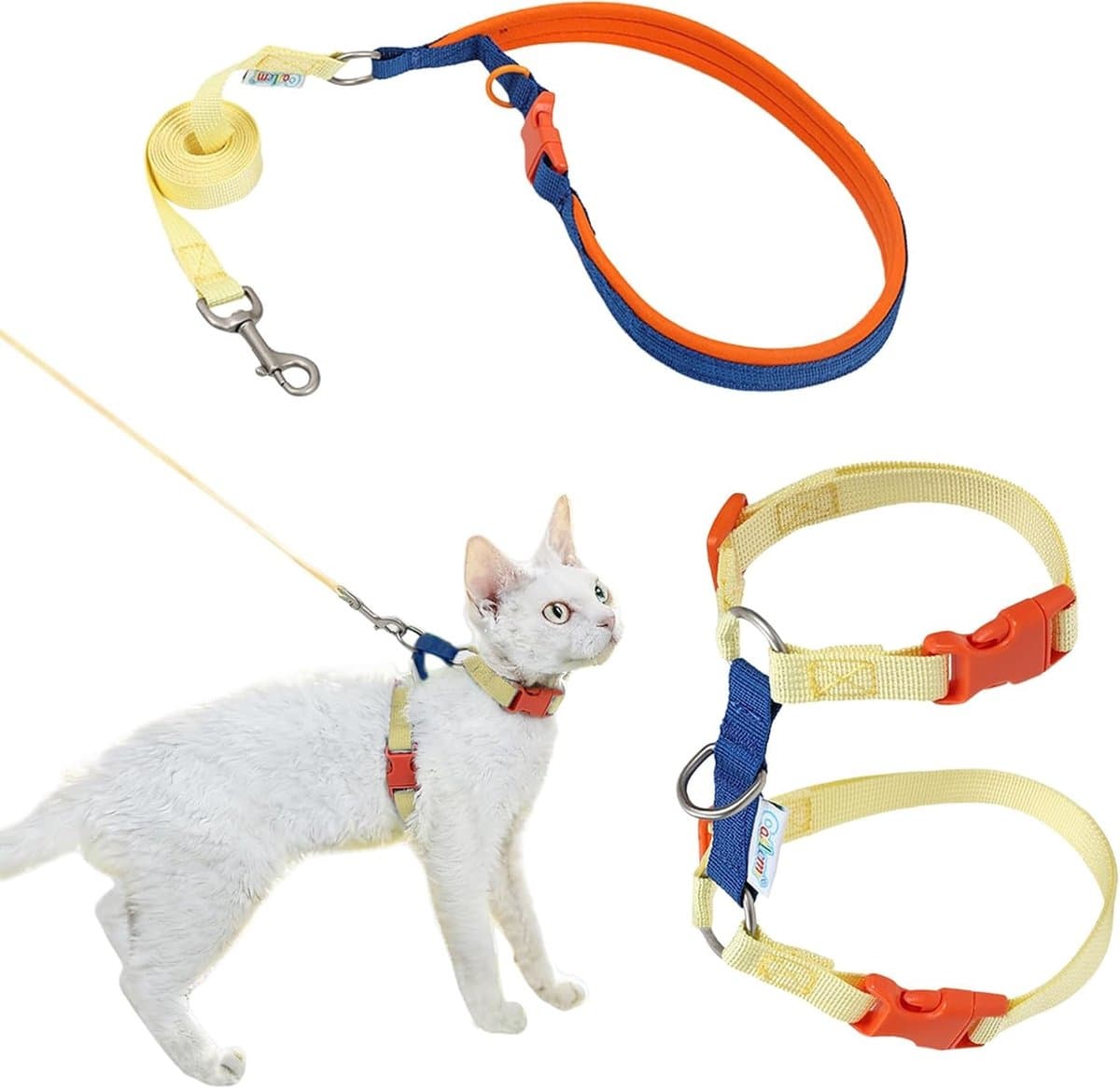 Verstelbare Kattenharnas en Leash Set - Lichtgewicht en Veilige H Vest voor Buiten, Ideaal voor Wandelen en Trainen van Kittens (Geel Blauw)