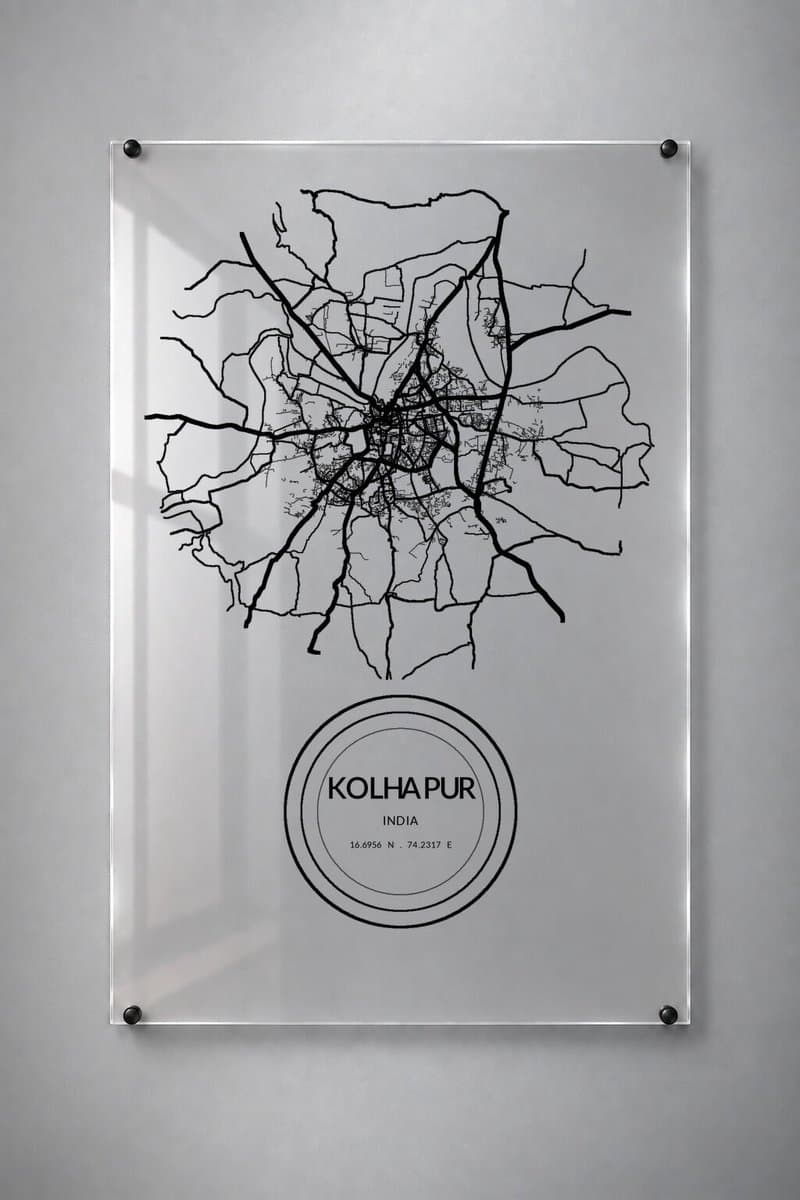 Stadskaart Kolhāpur - Plexiglas 60x90 cm - Badge Seal