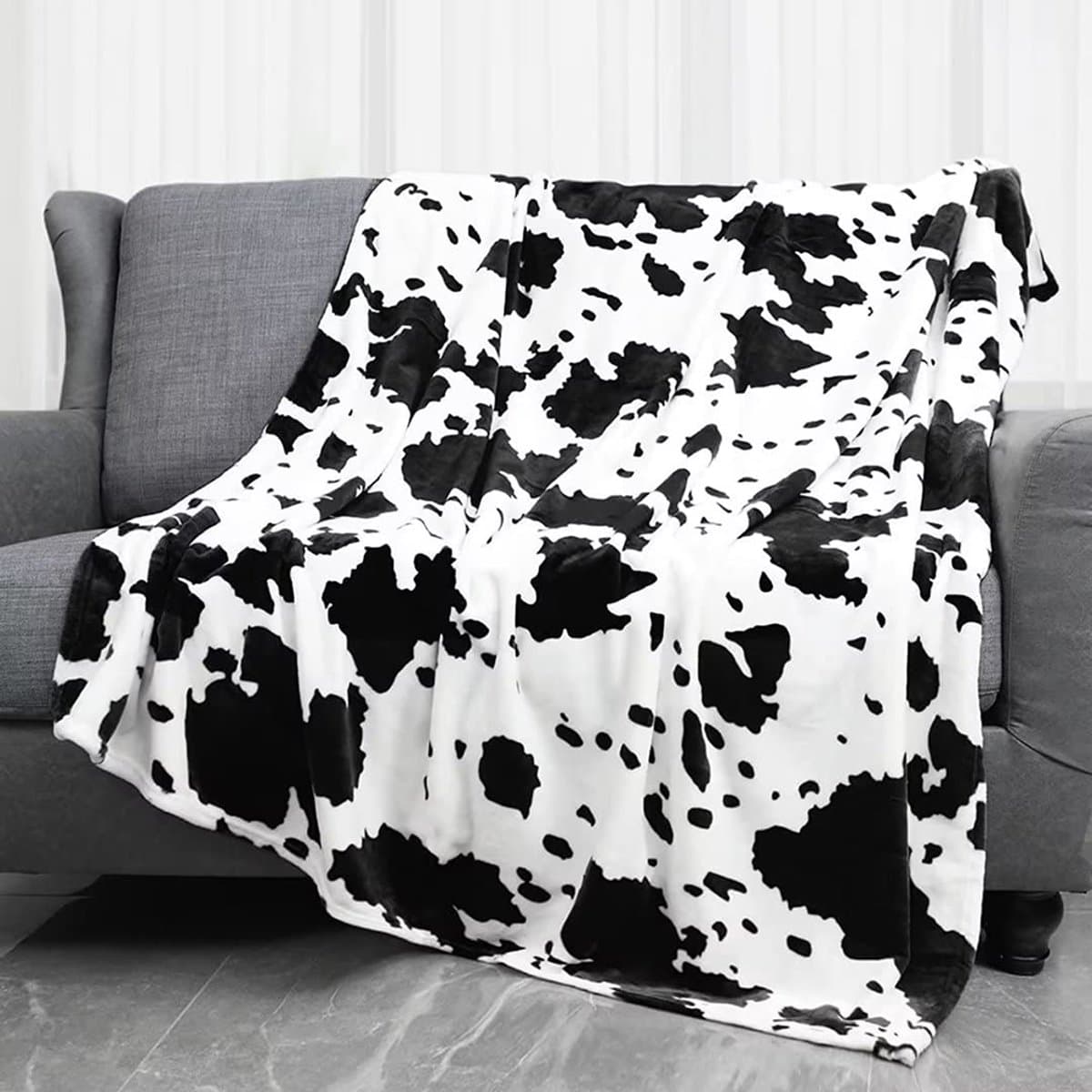 Zachte deken, zachte, comfortabele deken met koeienprint, plaid, bankdeken (stijl 2, 130*150cm)
