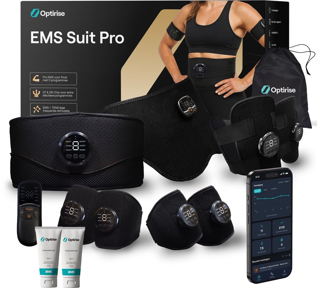 Optirise EMS - Buikspiertrainers Elektrisch + Beentrainer + Arm Trainer - EMS Trainers - AB Roller - Buiktrainer - Cellulite Massage Apparaat - Spier Massage Apparaat - Tens - Spierstimulator - Afvallen - Fatburner - USB Oplaadbaar