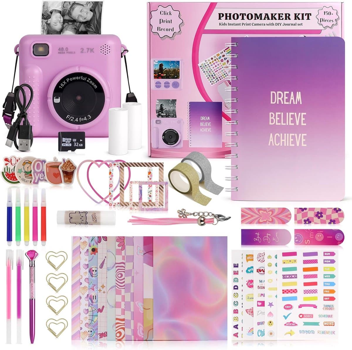 Instant Print Camera en DIY Dagboek Set voor Meisjes van 8-14 Jaar