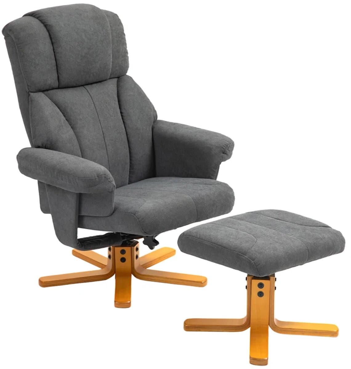 Relaxfauteuil met Voetenbank - Gestoffeerde Fauteuil - Moderne Relaxstoel - Kantelbaar tot 130° - Verstelbare Rugleuning - tot 150 kg - Relaxstoel - Ligstoel - TV Stoel - Loungestoel - Leesstoel - Donkergrijs