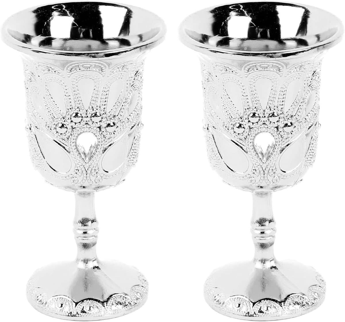 TTGoods - Set van 2 vintage cocktailglazen met reliëf, zilveren metalen decoratie voor thuisbar of restaurantfeest