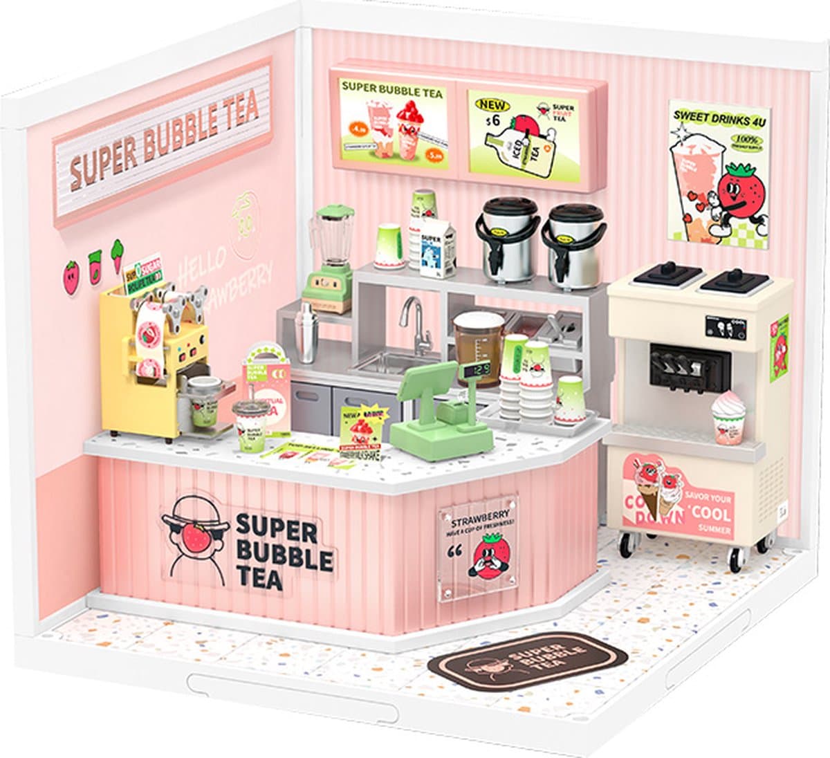 Robotime, DIY Huisje Super Store Double Joy Bubble Tea, DW006, 16,3x16,3x15,2cm