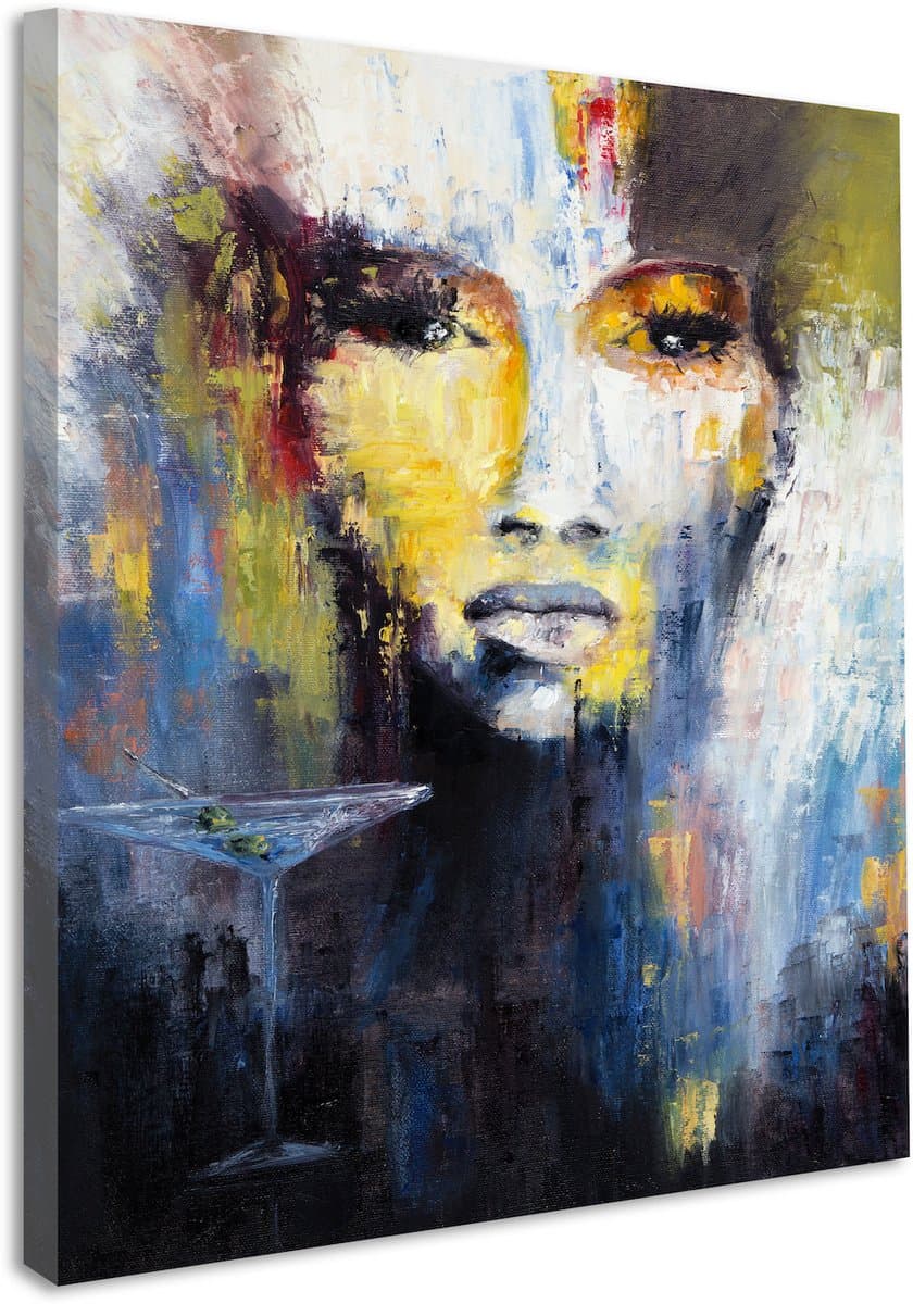 Schilderij - Abstracte vrouw, Multikleur , 2 maten ,print op canvas , Wanddecoratie