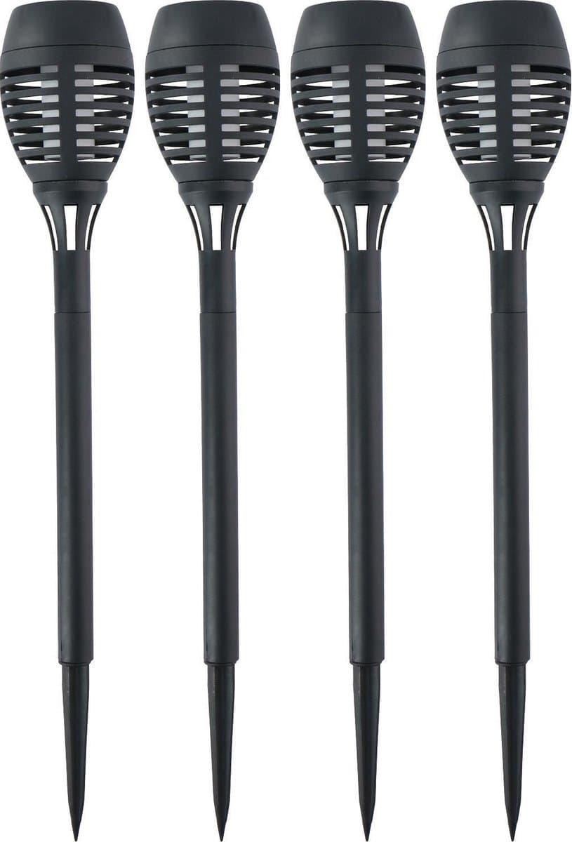 4x grundig solar tuinlamp fakkel - vlam effect - zwart - 48 cm - op steker - tuinverlichting - zonne-energie
