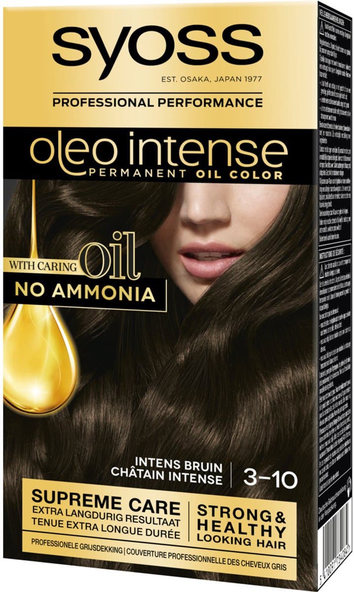 Syoss Oleo Intense 3-10 Haarverf - Intense Bruin - Permanente Haarkleuring - Ammoniakvrij - Met Voedende Oliën - 100% Grijsdekking - Langdurige Kleur - 1 stuk