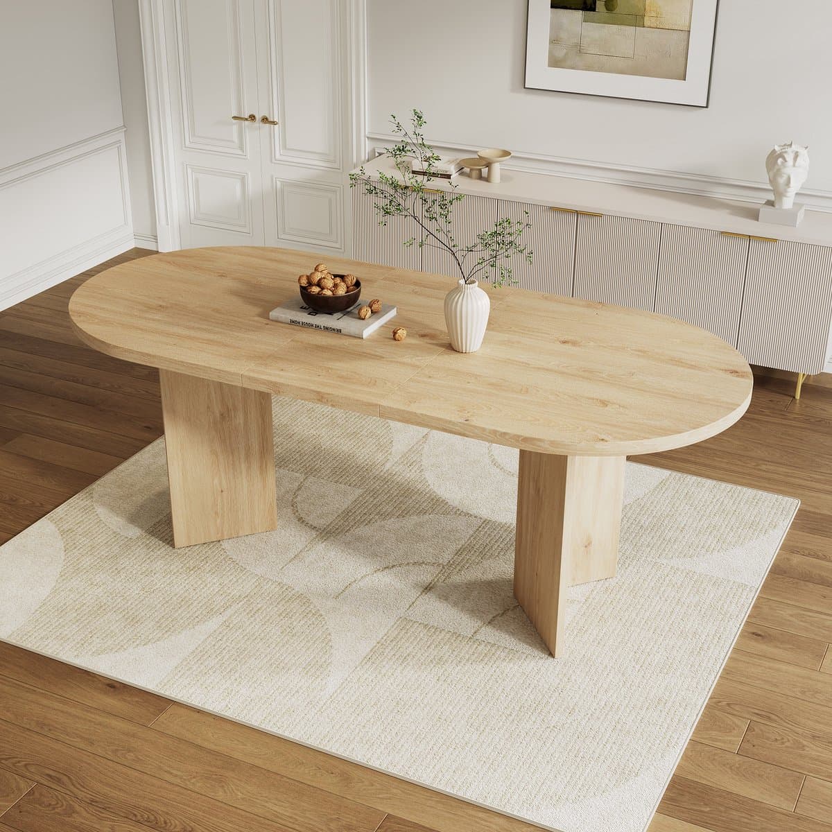 Sweiko Eettafel - 200 × 90 cm - Geschikt voor 6–8 personen - Afgeronde hoeken - Verhoogd tafelblad - Natuurlijke