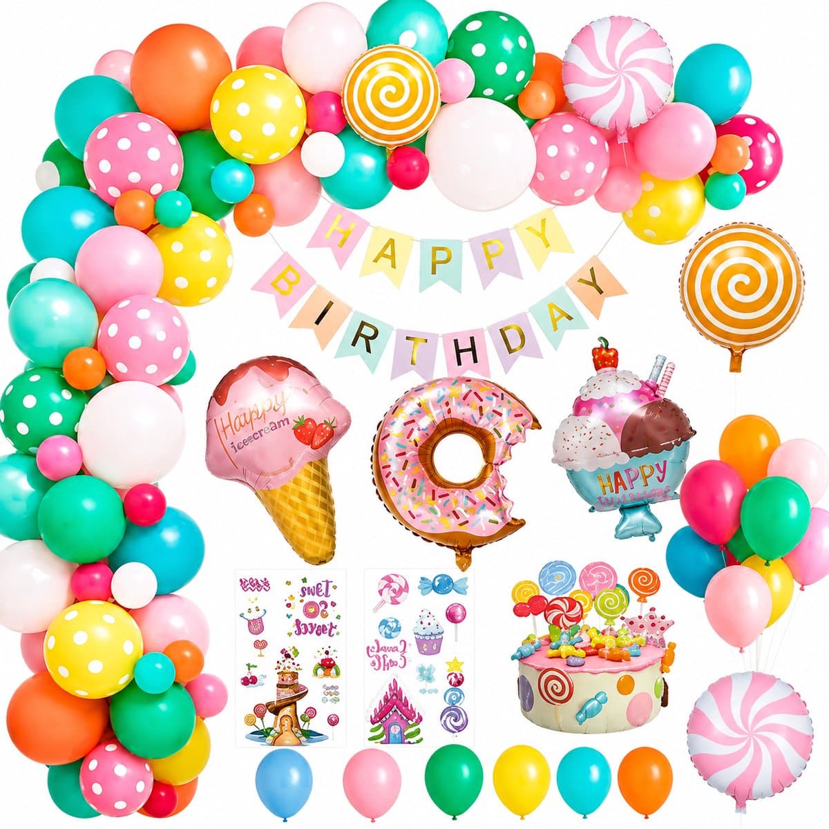 Luxe kwaliteit Ballon deco set Lollipop en donut Happy birthday