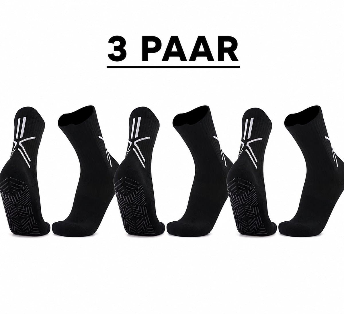 Gripsokken 3 Paar Zwart (39-45) – Antislip Sportsokken voor Voetbal, Fitness & Pilates – Anti-Blaren – ProForm Performance Pro