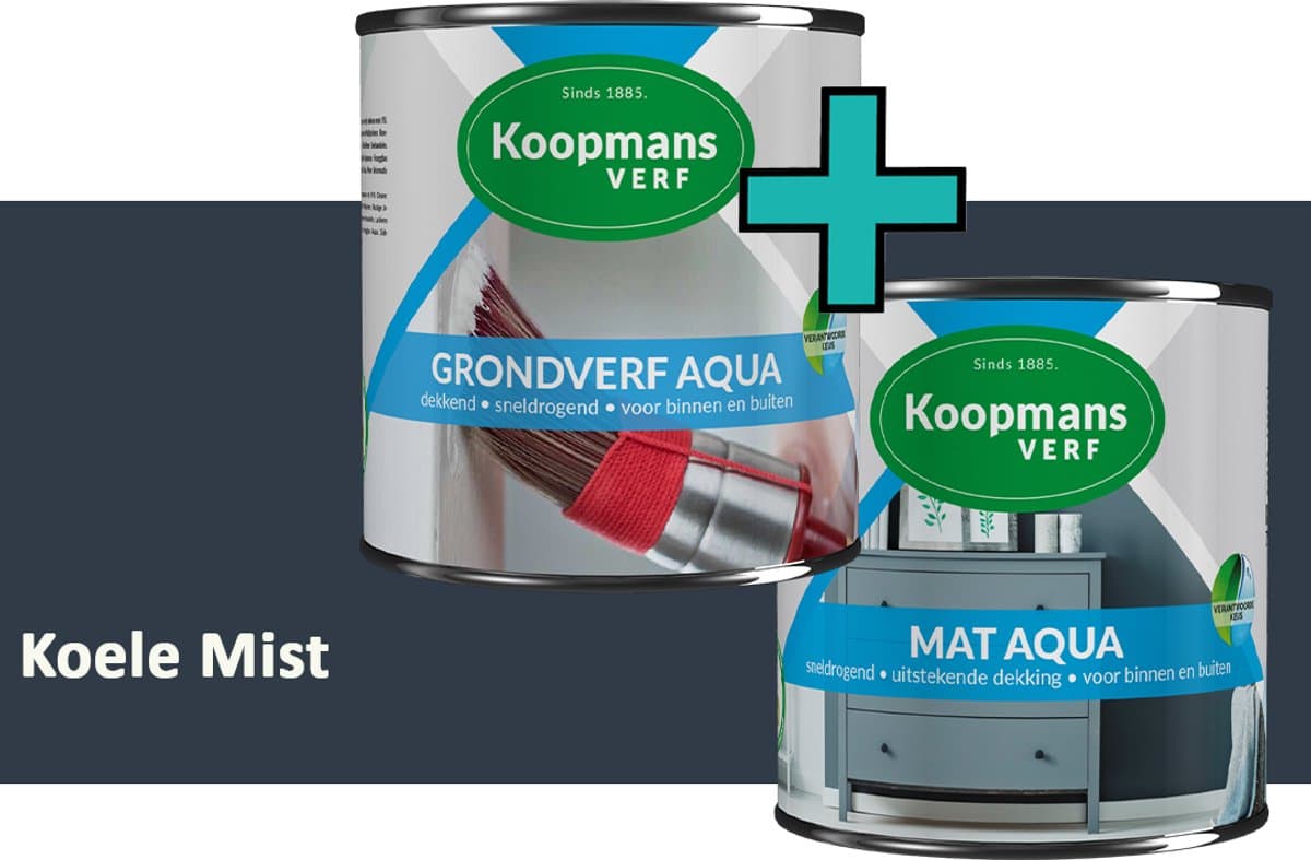 Koopmans Grondverf Aqua en Mat Aqua - grondverf en lakverf set - Koele Mist - 2x – 750 ml