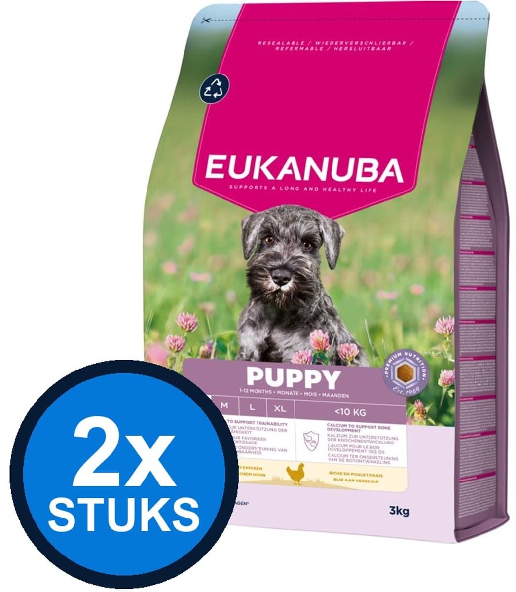 2x Eukanuba Puppy Small Kip - Hondenvoer Droogvoer - 3 kg