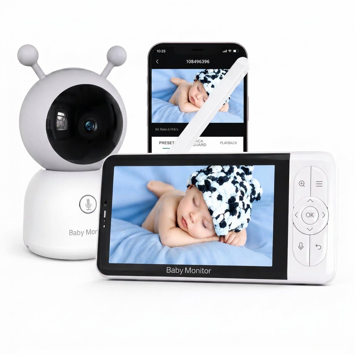 Nexeli NX-BC-W51 Babyfoon met Camera en App – 5 Inch Monitor – 1080P Full HD – WiFi – Nachtzicht – Smart Detection – Nachtlampje