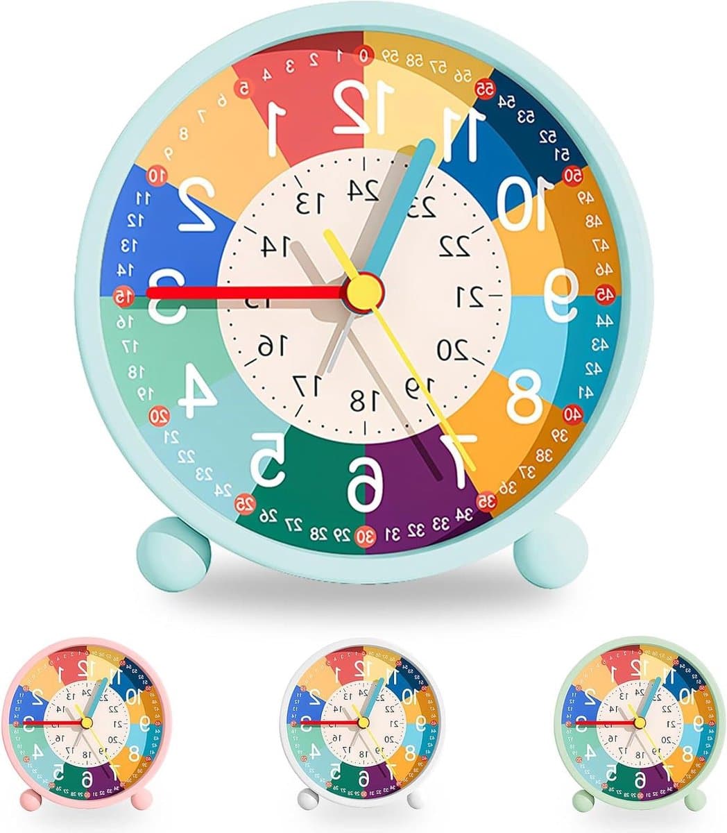 Kinderwekker Analoog - Stille Klok - Tijd Leren - Geen Tikkend Geluid - 11.5 cm - Blauw