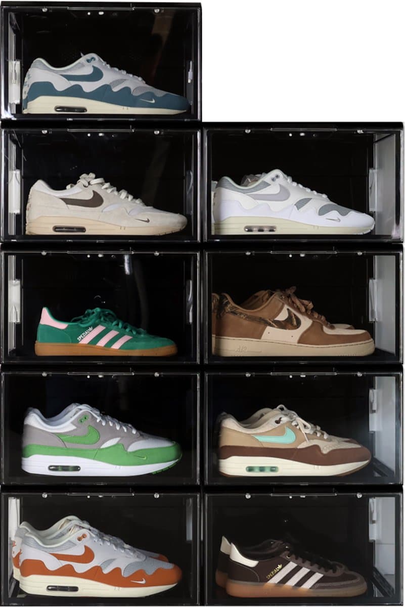 Sneakerstack® LED Sneakerbox Zwart – 9 stuks - Stapelbare Schoenenbox – Past tot schoenmaat 48 – Premium Opbergbox